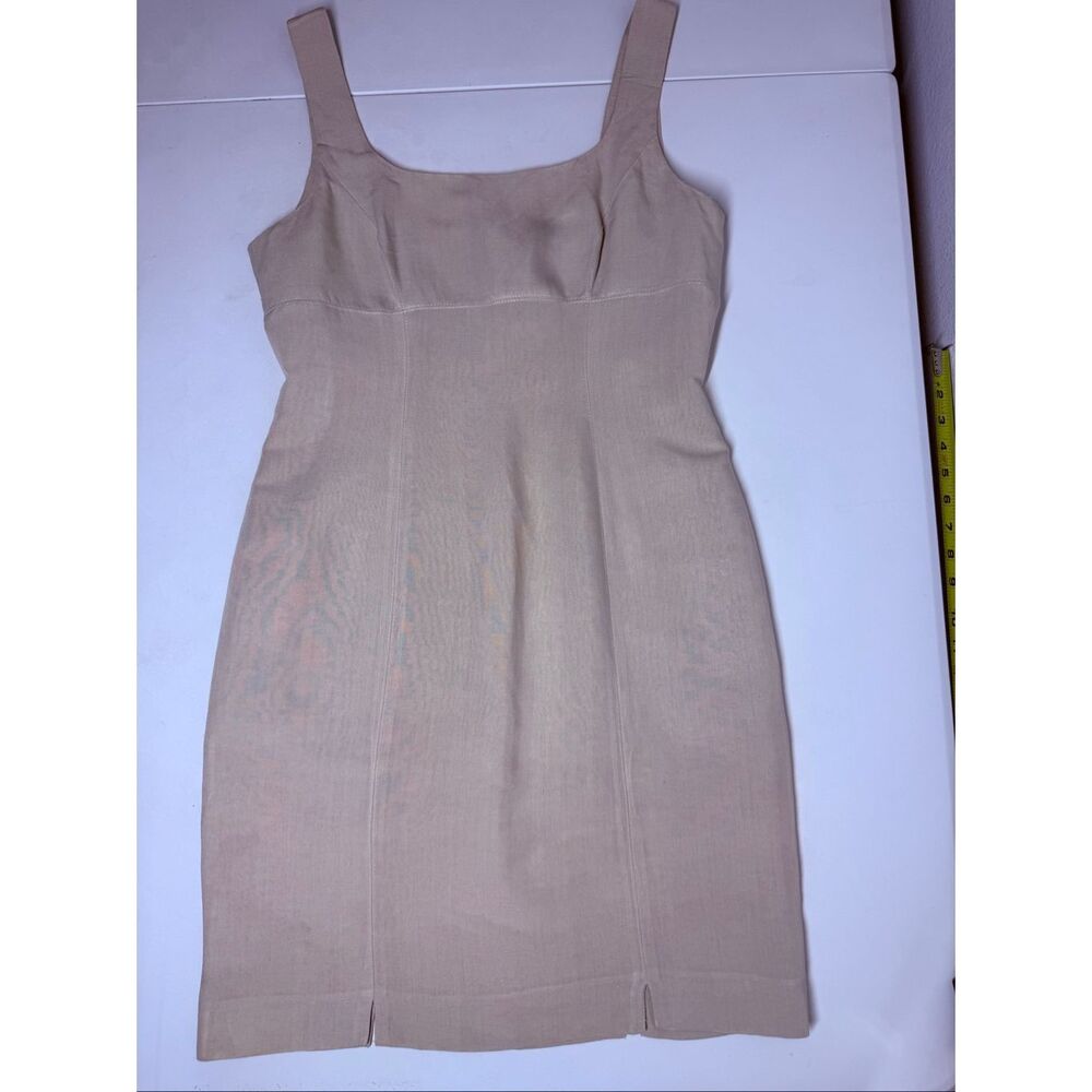 Perspective Beige Linen Blend Sheath Dress Sleeveless Square Neck EU 40 US 8 - Picture 6 of 13